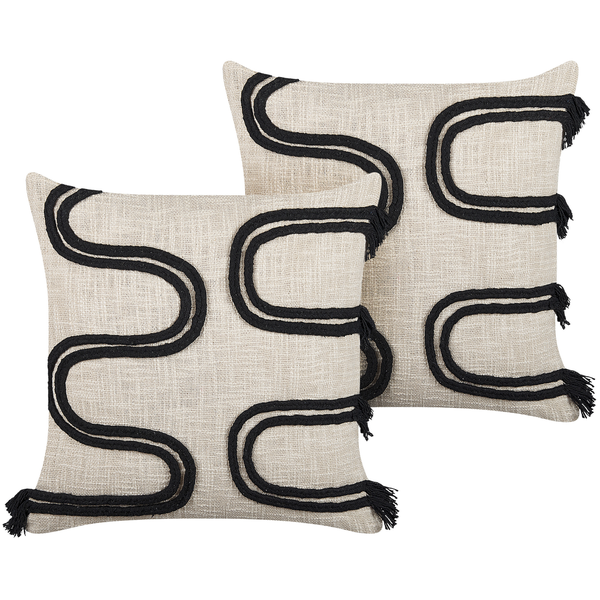 Dekokissen 2er Set FUCHSIA Baumwolle 45 x 45 cm Hellbeige Geometrisches Muster