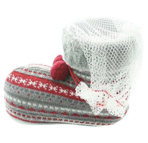 Pantoffel in Form eines Stiefels mit Muster