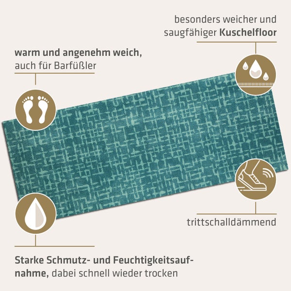 Akzente Feel Badematte mit Motiv in Aqua Blau Fußmatte 80 x 200 cm, rutschfest, saugfähig
