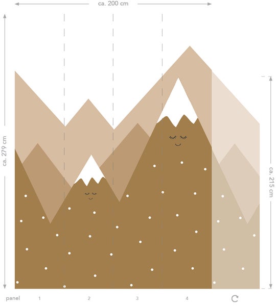 Wandbild mit stilisierten Bergen und Schneeflocken