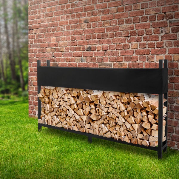 ML-Design Metall Kaminholzregal mit Abdeckung 200x25x115 cm Anthrazit Stahl, Stapelhilfe Außen mit Schutzhülle, Garten Kaminholzunterstand 0,8m³/1,3 SRM, Feuerholzregal Brennholzregal Kaminholzständer