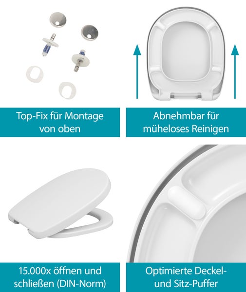 Calmwaters WC-Sitz für Ideal Standard Connect | Toilettensitz Absenkautomatik | Duroplast | Take-Off & Top-Fix | Überlappend | Edelstahlscharnier | Made in EU | Weiß | 26LP6261