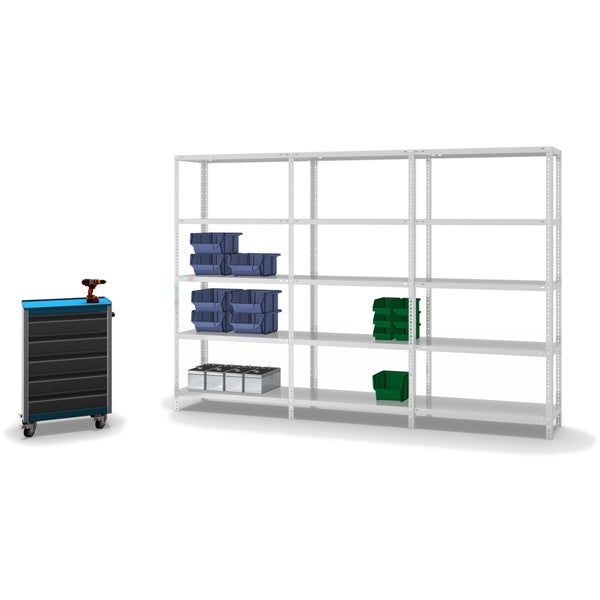 PROREGAL Fachbodenregal Schraubsystem Medium-Duty Grundregal HxBxT 200 x 100 x 40 cm 5 Ebenen Fachlast 200 kg Beidseitig Nutzbar Lichtgrau