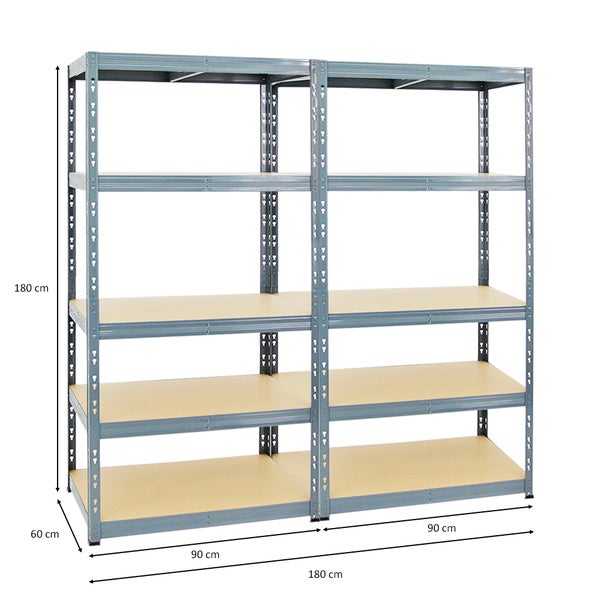 PROREGAL Mega Deal 2x Schwerlastregal Tiger HxBxT 180 x 90 x 60 cm Fachlast 265 kg 5-Ebenen Grau