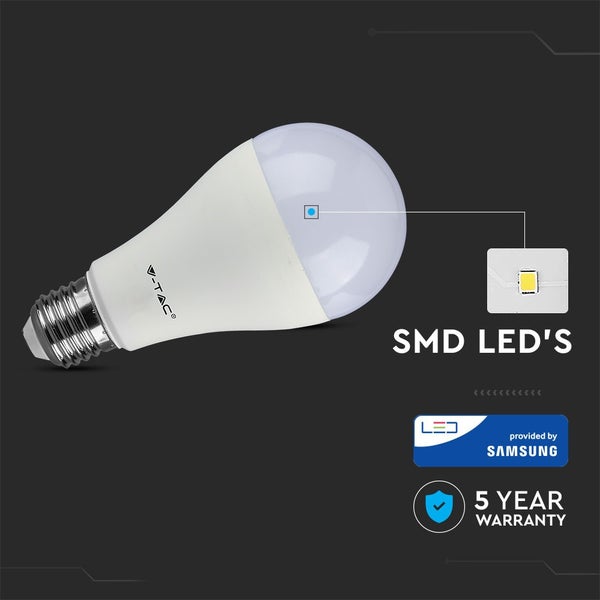 V-TAC LED Leuchtmittel mit E27 Sockel, SMD LED Technologie von Samsung Logo, 5 Jahre Garantie.