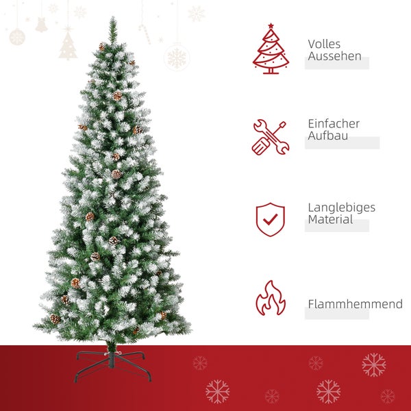 HOMCOM Künstlicher Weihnachtsbaum, 180 cm Christbaum mit Kunstschnee 630 Astspitzen faltbar Standfuß, für Weihnachtsfest, Indoor, Grün+Weiß