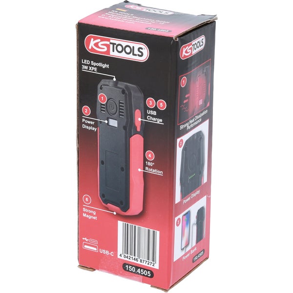 KS Tools Verpackung für LED-Arbeitsleuchte mit USB-Anschluss und Magnet