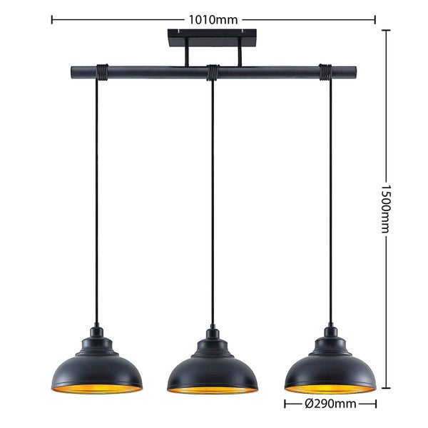 Lindby Pendelleuchte Emna (Retro, Vintage Antik) in Schwarz aus Metall (3 flammig E27) - Deckenlampe Esstischlampe Hängelampe Hängeleuchte Wohnzimmerleuchte
