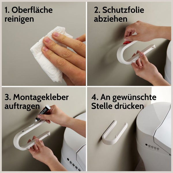 DEKAZIA® Toilettenpapierhalter ohne Bohren weiß beige Toilettenpapierhalter weiß-matt Klopapierhalter ohne Bohren Klorollenhalter ohne Bohren Klopapierhalter Toilettenpapierhalter WC Papier Halterung
