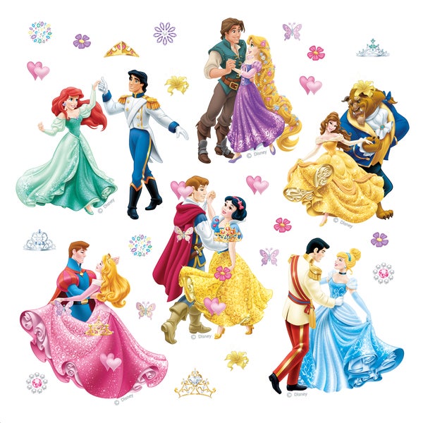 Disney Wandtattoo Prinzessinnen Rosa, Gelb und Blau - 30 x 30 cm - 600213