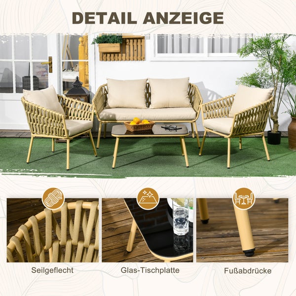 Outsunny 4 tlg. Gartenmöbel-Set, 130L x 66B x 72H cm, Polyester, braun