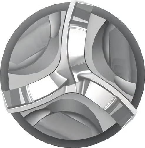 Nahaufnahme eines Hammerbohrerkopfes mit einer Drei-Schneider-Hartmetallspitze für Bohrungen in Beton und Mauerwerk.