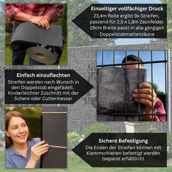 Doppelstabmattenzaun Sichtschutzstreifen aus Kunststoff zur einfachen Montage