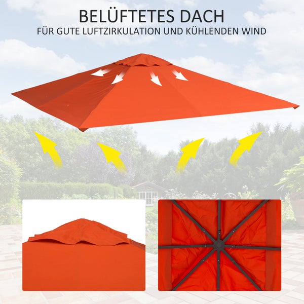 Outsunny Ersatzdach für Gartenpavillon, 2,98 x 2,95 m, Sonnenschutz Polyester, Orange