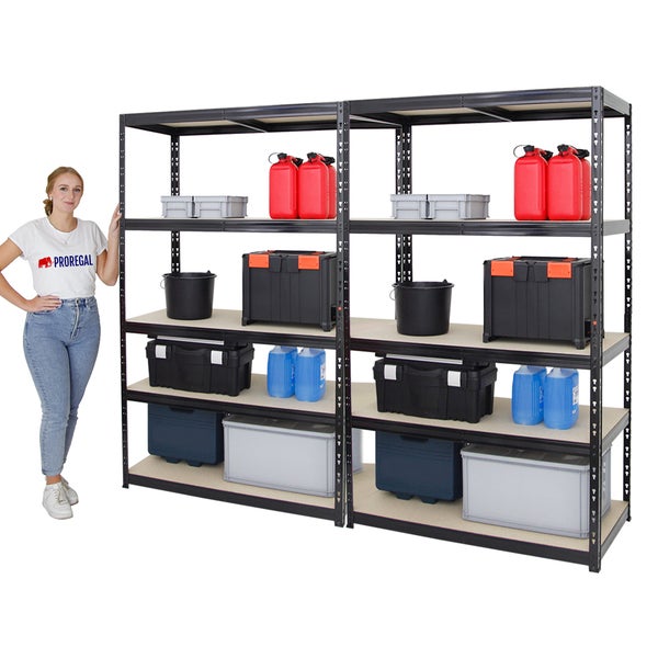 PROREGAL Mega Deal 2x Schwerlastregal Giant Tiger HxBxT 200 x 120 x 60 cm Fachlast 265 kg 5-Ebenen Schwarz