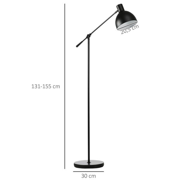 HOMCOM Stehlampe, 30L x 30B x 131H cm, Stahl, Schwarz