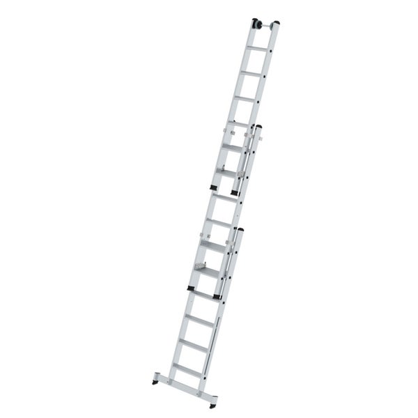 MUNK Stufen- Mehrzweckleiter mit Wandlaufrollen und Nivello® Traverse 3x6 Stufen