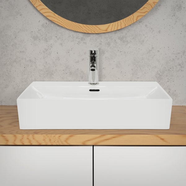 ECD Germany Waschbecken Waschtisch - 605x365x130 mm - aus Keramik - Eckig - Weiß - Aufsatzbecken Aufsatzwaschbecken Waschschale Handwaschbecken Aufsatzwaschtisch Spülbecken Wasserfall Waschschüssel