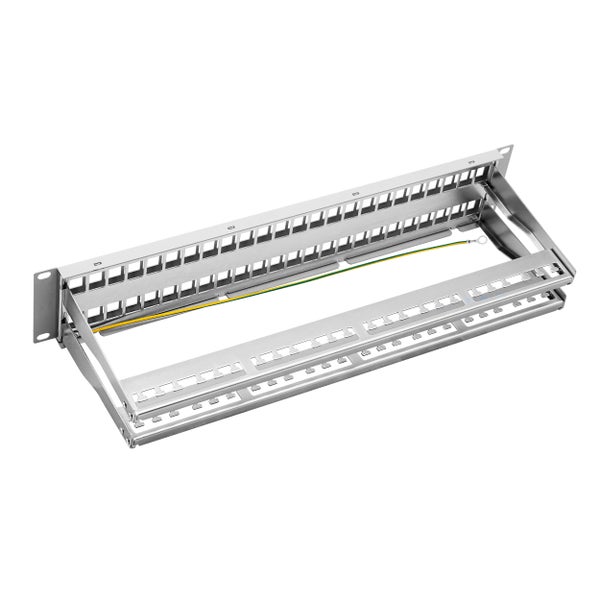 ProfiPatch Patchpanel Patchfeld 19 Zoll 48 Port Verteilerfeld für Keystone Module Rackeinbau 2HE grau