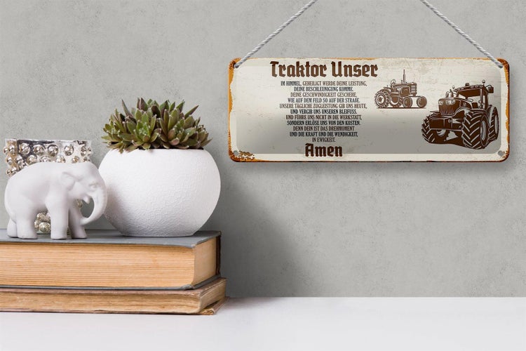Blechschild Spruch 27x10cm Traktor unser Amen