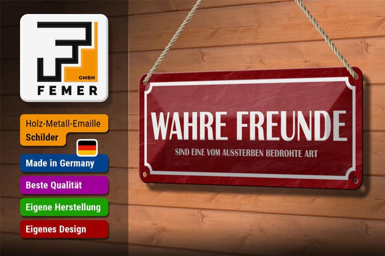 Blechschild Spruch 27x10cm wahre Freunde Dekoration