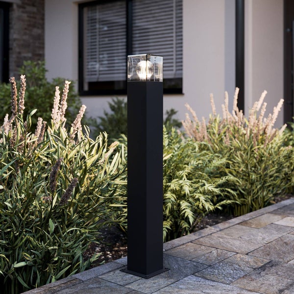 Lucande Außenleuchte Keke (spritzwassergeschützt (Modern) in Schwarz aus Aluminium (1 flammig, E27) - Wegeleuchte Pollerleuchte Wegelampe Sockelleuchte