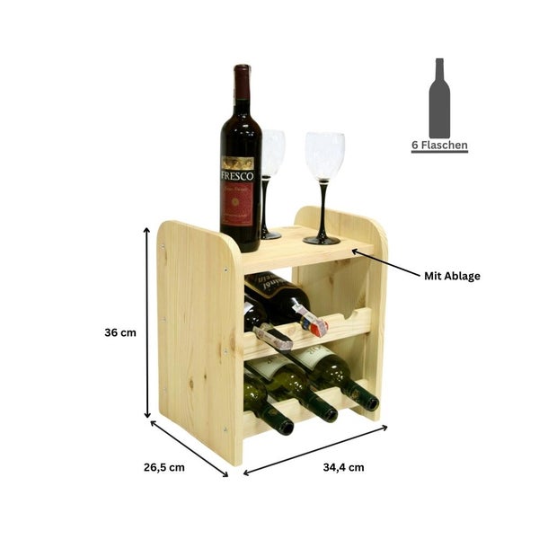 PROREGAL Weinregal Pinotwine C HxBxT 36 x 34,4 x 26,5 cm 6 Flaschen Massives Kiefernholz Natur Unbehandelt