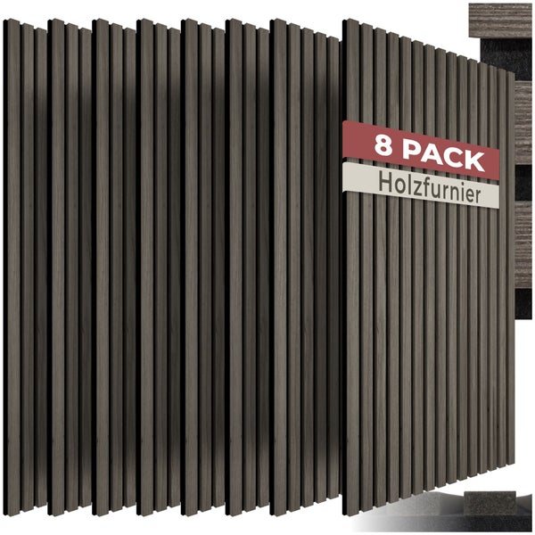 8er-Pack Wandpaneele mit Holzfurnier in Lamellen-Optik für die Wandgestaltung.