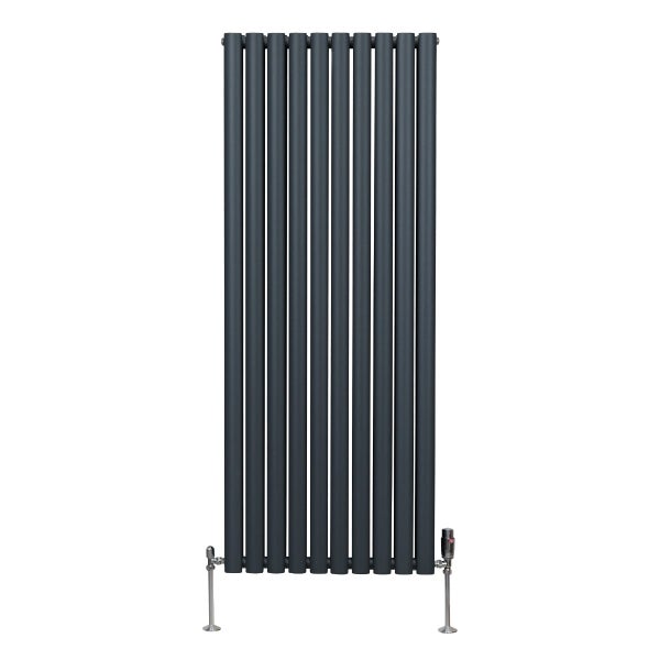 Oval Röhrenheizkörper & Chrom Thermostatventile – 1600mm x 600mm - Anthrazitgrau