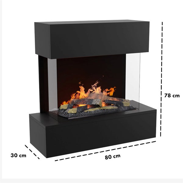 GLOW FIRE Elektrokamin 'Hölderlin'| Wasserdampf Kamin mit OMC 600 inkl. Holz in schwarz als Wandkamin| HxBxT: 120x120x37 cm