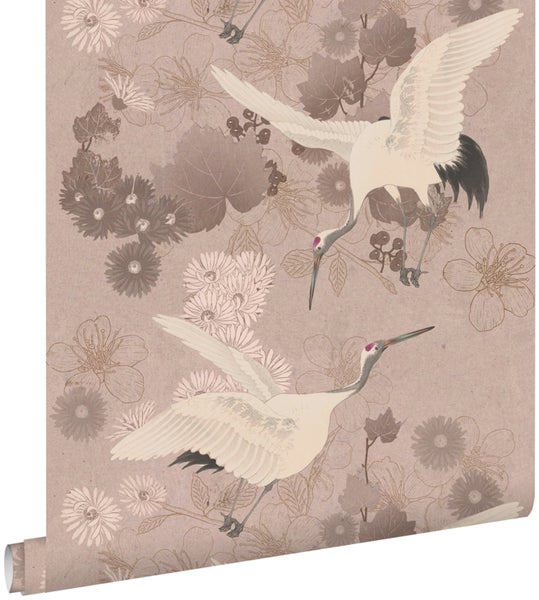 Tapete mit Kranichen und Blumenmuster
