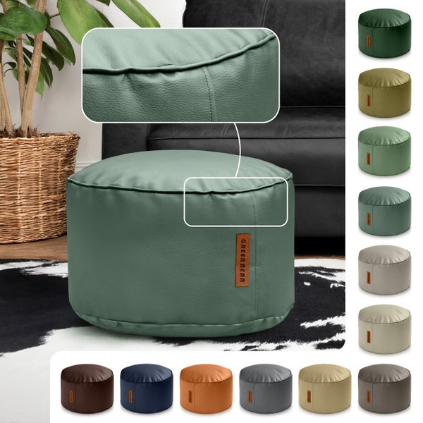 Dekorativer runder Sitzpouf von Green Bean mit Lederstruktur