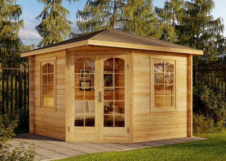 Alpholz 5-Eck Gartenhaus Viking ISO Gartenhaus aus Holz in natur, Holzhaus mit 40 mm Wandstärke, Blockbohlenhaus mit Montagematerial imprägniert 3,33,3xx3,33,3m m