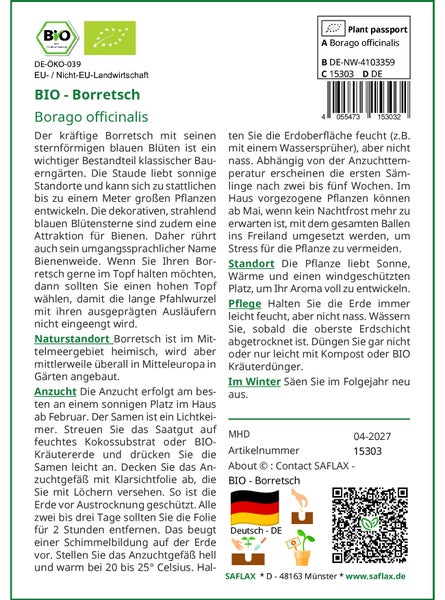 SAFLAX Geschenk Set - BIO - Borretsch - Borago officinalis - 40 Samen - Mit Geschenkbox, Versandaufkleber, Geschenkkarte und Anzuchtsubstrat
