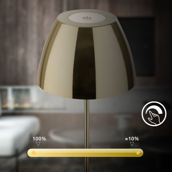 Briloner Serina LED Tischlampe kabellos IP44, Dimmbar, Touch, Spritzwasserschutz, Kabellos, Goldfarbig, Ø13,5 x 36 cm