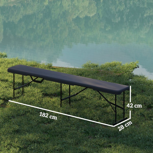 Outsunny 2er Set Bierzeltbank Klappbank 2 Personen 182cm klappbar Partybank mit Tragegriff, Metallbeine, wetterfest Campingbank für Indoor, Outdoor, Gartenbank bis 240 kg belastbar, Schwarz