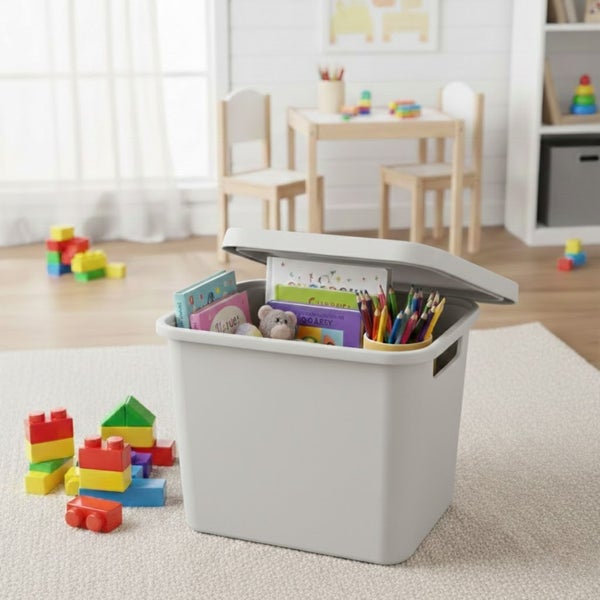 Aufbewahrungsbox mit Spielzeug in einem Kinderzimmer