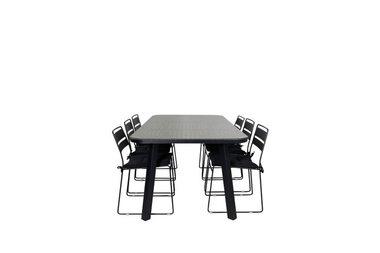Paola Gartenset Tisch 100x200cm und 6 Stühle Lina schwarz, natur. 100 X 200 X 74 cm