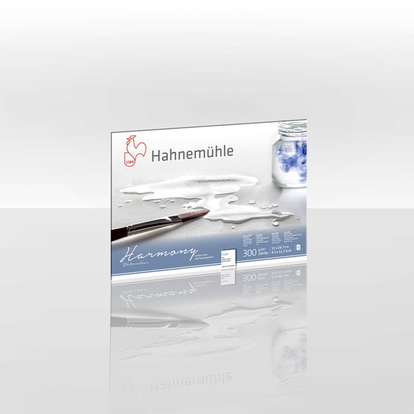 Aquarellblock Hahnemühle Harmony, 300 Gramm pro Quadratmeter, raue Oberfläche, 21 mal 29,7 Zentimeter, 12 Blatt.