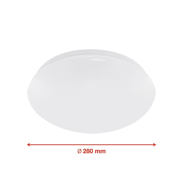 Runde weiße Deckenleuchte mit einem Durchmesser von 280 Millimeter.