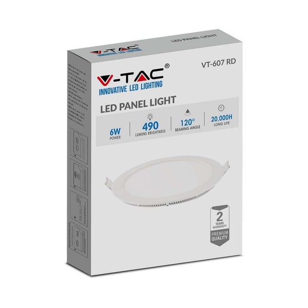 V-TAC VT-607RD-N - Runde LED-Mini-Panels - Premium-Serie - IP20 - Weiß - 6W - 490 Lumen - 4000K