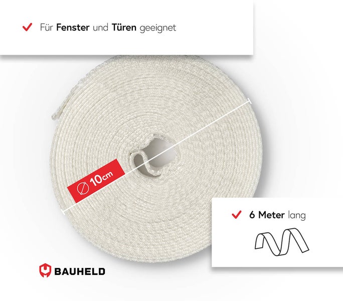 Dichtungsband auf Rolle, geeignet für Fenster und Türen, 10 cm Durchmesser, 6 Meter lang