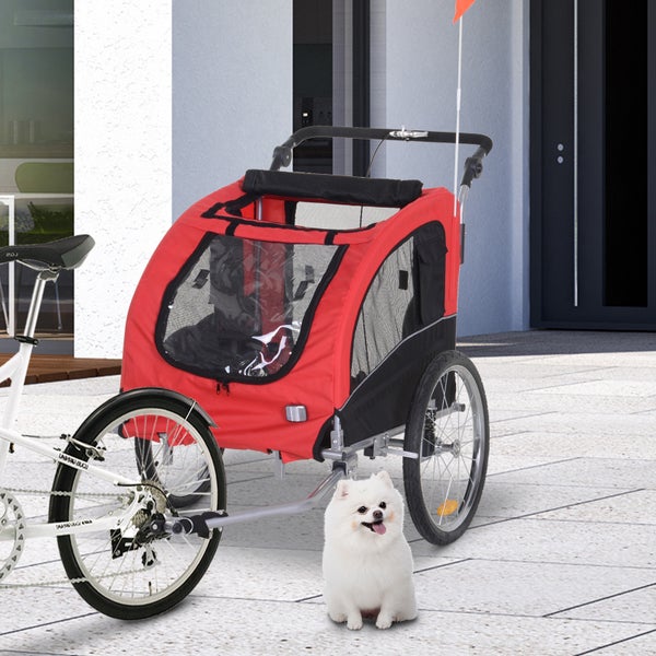 PawHut Fahrradanhänger, 155L x 83B x 108H cm, 600D Oxford, Stahlrohr, Rot+Schwarz