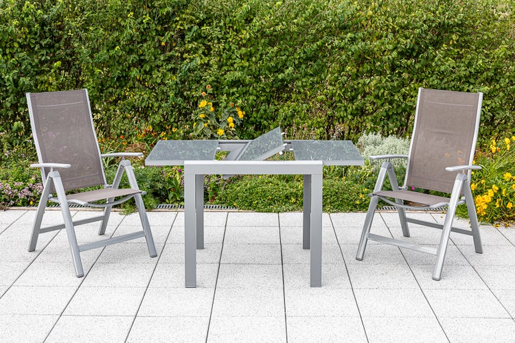 Carrara Gartenmöbelset 3tlg., Balkonausziehtisch, taupe