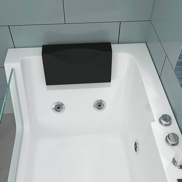 Whirlpool Badewanne mit Kopfstütze und integrierten Massagedüsen für ein modernes Badezimmer.
