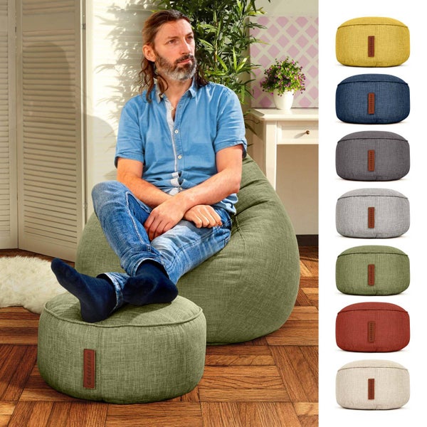 Green Bean Sitzsack-Hocker 45x25cm mit EPS-Perlen Füllung - Fußhocker Fußkissen Sitz-Pouf für Sitzsäcke - Bodenkissen für Kinder und Erwachsene - Fußablage Sitzkissen Sitzhocker Grün