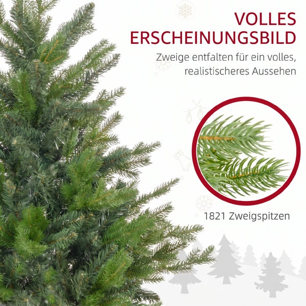 Künstlicher Weihnachtsbaum mit 1821 Zweigspitzen für ein volles und realistisches Erscheinungsbild durch Entfalten der Zweige.