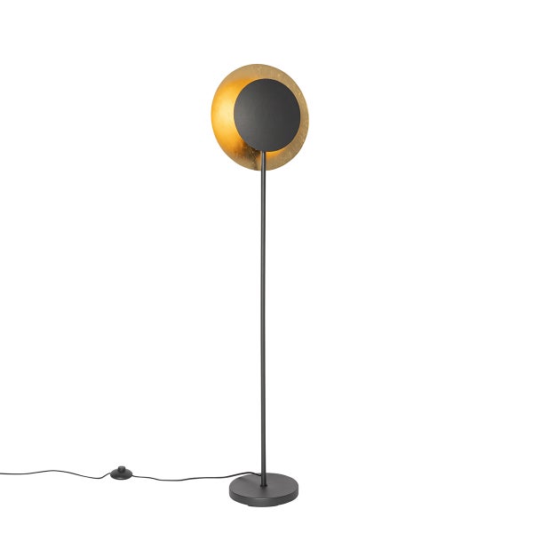 QAZQA - Art Deco Art-Deco-Stehlampe schwarz mit Gold I Messing - Emilienne I Wohnzimmer I Schlafzimmer - Stahl Länglich - LED geeignet E27