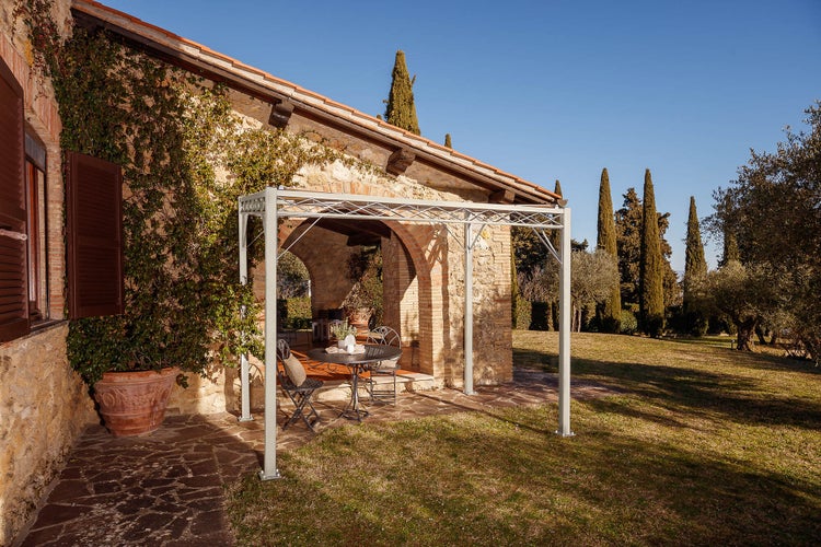 Pergola ELEO Ischia 2 x 3 m weiß - pulverbeschichtet | mit Sonnensegel ecru