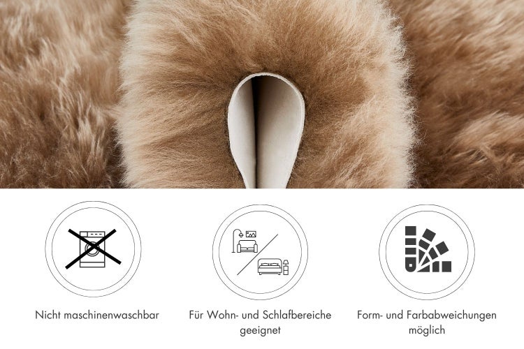 Nahaufnahme eines flauschigen Kunstfellteppichs mit einer Gesamtdicke von circa 5,2 Zentimetern.